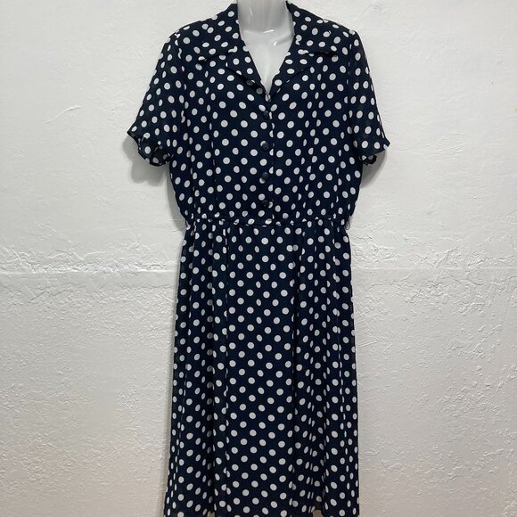 Brown Stone Studio Dresses & Skirts - VINTAGE Brown Stone Studio Midi Dress Button Front Blue Polka Dot Cottage Sheer